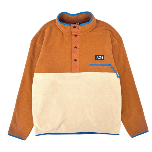 A24 Copper Half Snap Fleece - Brown & Beige Polar Pullover Fleece Sweater sz L